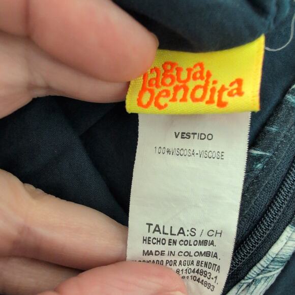 Agua Bendita Blue Floral Mini Dress Small Viscose Sierra Helios $200 Vacation - Picture 7 of 13